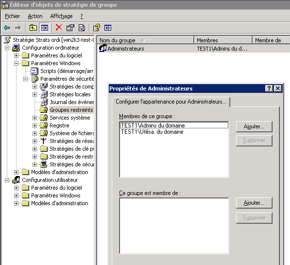 Configuration des groupes restreints